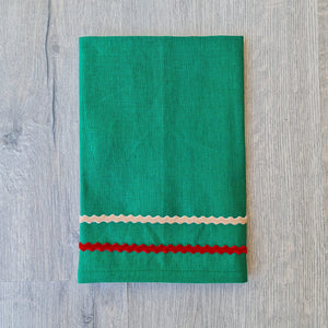 Limited Green Christmas Napkin with Velvet Ric Rac - SET OF FOUR