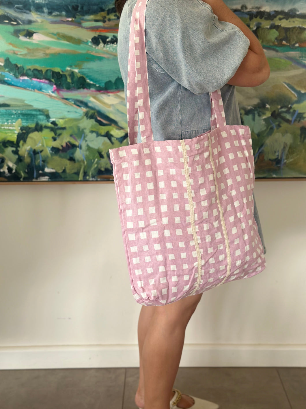 Baguette Tote Bag - LILAC GINGHAM