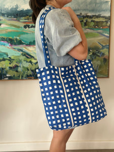 Baguette Tote Bag - NAVY GINGHAM