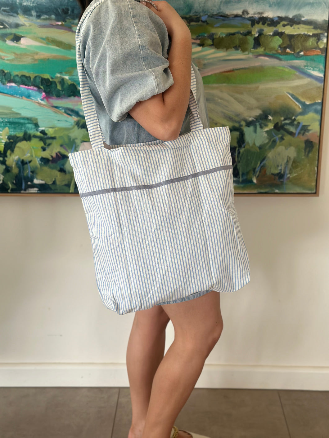 Baguette Tote Bag - CHAMBRAY STRIPE