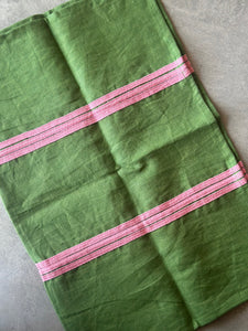 Olive Green - Train Tracks Pink Tape Tea Towel