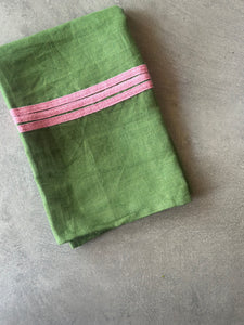 Olive Green - Train Tracks Pink Tape Tea Towel