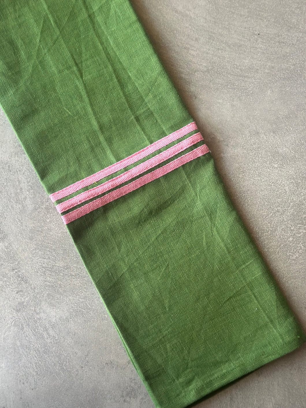 Olive Green - Pink Tape Tea Towel