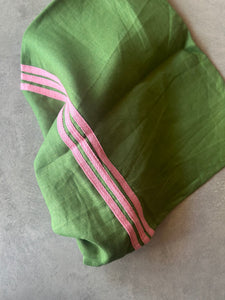 Olive Green - Pink Tape Tea Towel