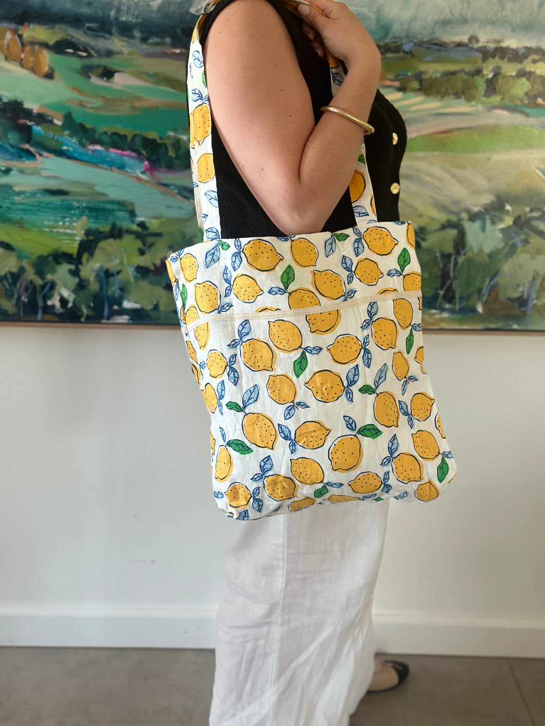 Baguette Tote Bag - Navy Lemon