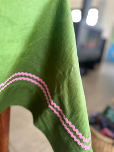 I'm not Perfect - Olive Green + Pink Ric Rac Trimmed 350cm Tablecloth