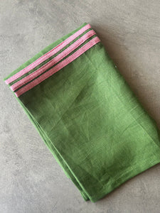 Olive Green - Pink Tape Tea Towel