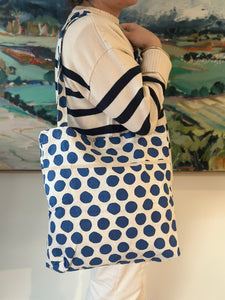 Baguette Tote Bag - NAVY POLKA