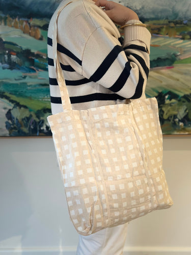 Baguette Tote Bag - LATTE GINGHAM