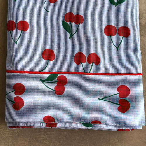 Cherry on Navy Stripe - Tablecloth