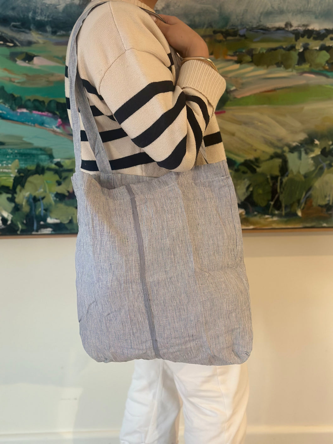 Baguette Tote Bag - NAVY STRIPE