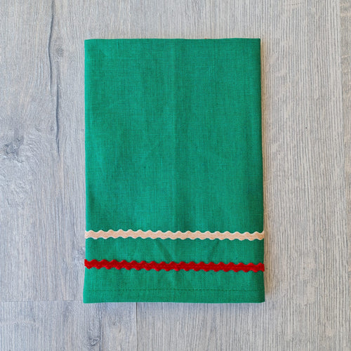 Limited Green Christmas Napkin with Velvet Ric Rac - SET OF FOUR
