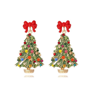 Christmas Tree Red Bow Earrings