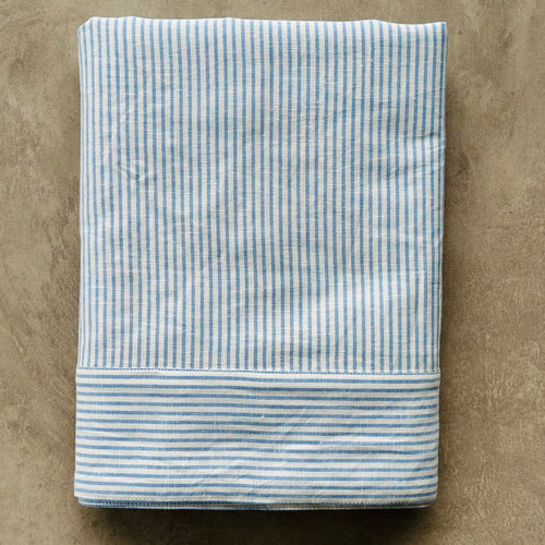 Steel Blue & White Stripe Tablecloth