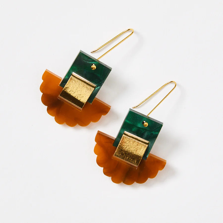Frill Earrings - Emerald / Clay