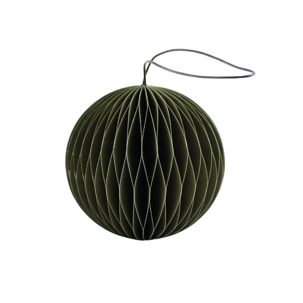 OLIVE GREEN PAPER SPHERE ORNAMENT H8.5CM