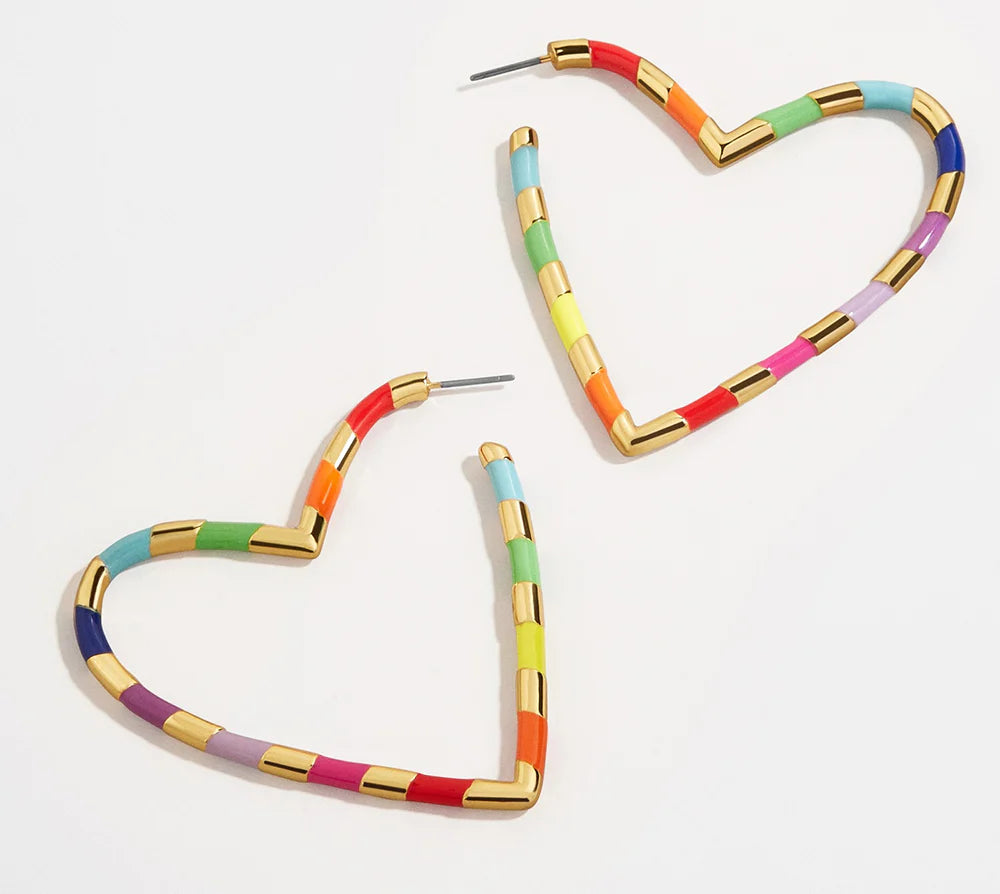 Rainbow Heart Hoop Earrings
