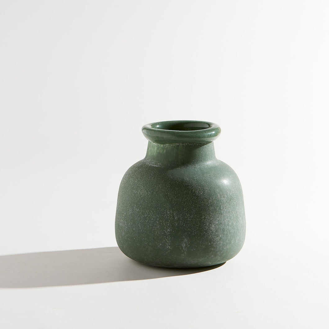 Byron Round Glass Vase - OLIVE