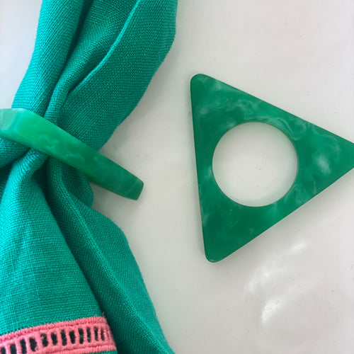 EMERALD GREEN Triangle Resin Napkin Rings - SETS OF FOUR