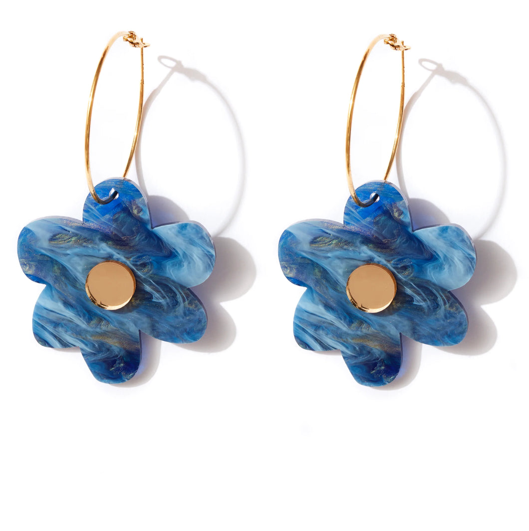 Flower Power Earrings - BLUE PEARL + GOLD