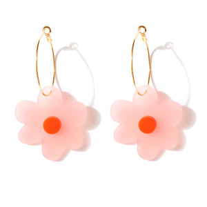 Flower Power Earrings - FROSTED PINK + NEON RED