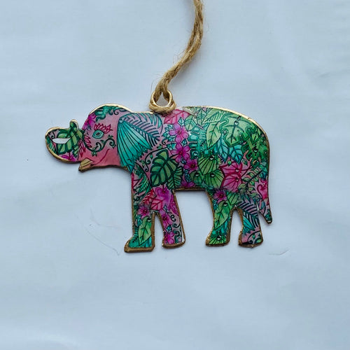 Christmas Decoration Elephant - Pink Hibiscus