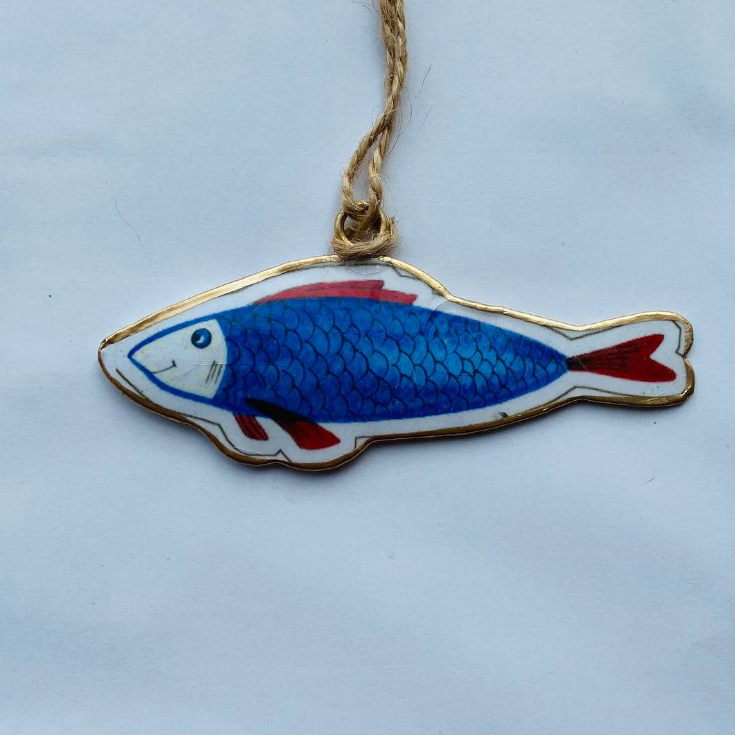 Christmas Decoration Blue Fish - Red Fin