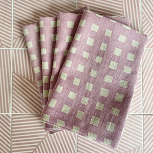 Lilac Gingham on Natural Linen- SET OF FOUR