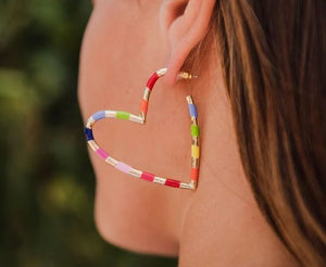 Rainbow Heart Hoop Earrings