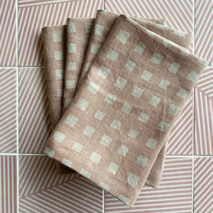 Tulle Pink Gingham on Natural Linen- SET OF FOUR
